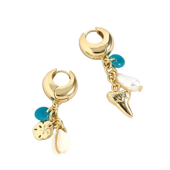 J. Crew Factory Jewelry - NWT J. Crew Gold/Pearl/Shell Beachcomber Mismatched Earrings